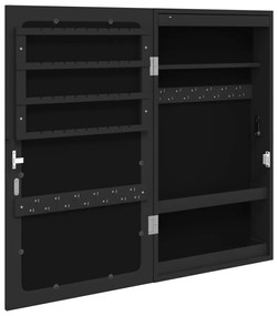 Móvel para joias de parede espelhado com luzes LED preto