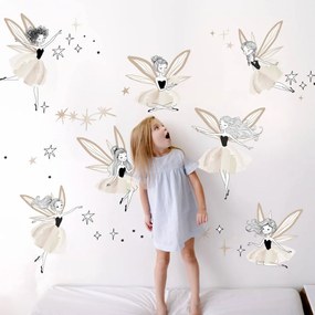 Autocolantes de parede para menina - Fadas voadoras bege