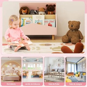 Estante de brinquedos 60 x 30 x 44 cm de madeira com baú para guardar brinquedos para crianças, estante infantil, Rosa