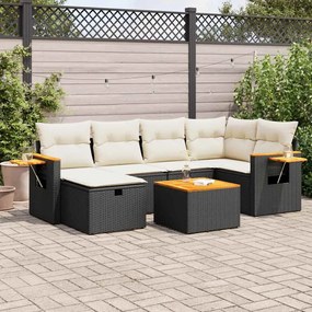 vidaXL 7 pcs conjunto de sofás p/ jardim c/ almofadões vime PE preto