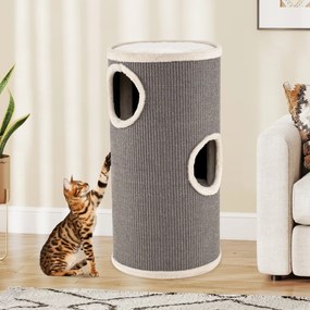 Casa para Gatos 4 Níveis 36 cm x 36 cm x 70 cm Design Multinível com Arranhador de Sisal Cama Acolchoada e Torre Barril Refúgio para Interior Cinza
