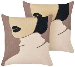 Conjunto de 2 almofadas decorativas em algodão castanho e creme 45 x 45 cm SILPHIUM Beliani