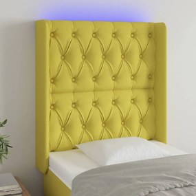 vidaXL Cabeceira de cama c/ luzes LED tecido 83x16x118/128 cm verde