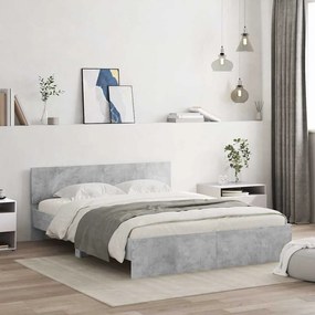 Estrutura cama cabeceira e luzes LED 150x200cm cinzento cimento