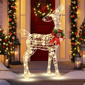 Rena de natal pré-iluminado pequeno com 50 luzes LED e 4 estacas de fixação para interiores e exteriores