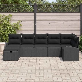 Conjunto de Sofás de Jardim 7 Peças com Almofadas Preto Rattan