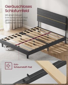 Estrutura de cama de casal para colchão (NÃO INCLUÍDO) de 160 x 200 cm Cinzento