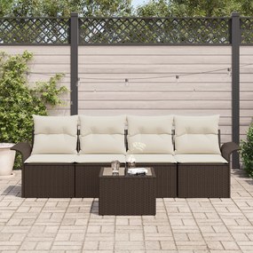 Conjunto de Sofá de Jardim vidaXL de 5 Peças com Almofadas Castanho Vi