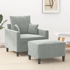 Poltrona com apoio de pés 60 cm veludo cinzento-claro