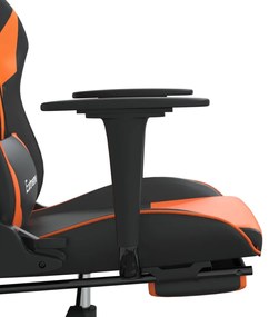 Cadeira gaming c/ apoio p/ pés couro artificial preto e laranja