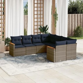 vidaXL 8 pcs conjunto sofás p/ jardim c/ almofadões vime PE cinzento