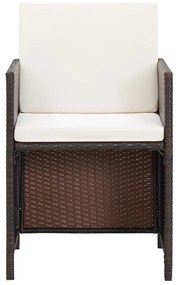 5 pcs conjunto de jantar exterior c/ almofadões vime castanho