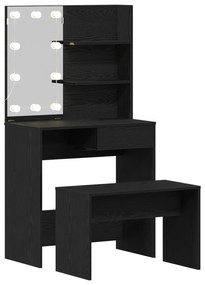 Conjunto de Mesa de Maquilhagem vidaXL com LED em Carvalho Preto de Ma