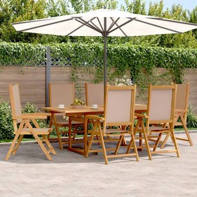 vidaXL 7 pcs conjunto jantar jardim tecido/madeira cinza-acastanhado