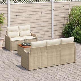 Conjunto de Sofá de Jardim vidaXL com Almofadas Bege Rattan Poliéster