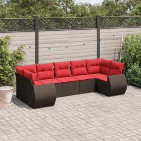 vidaXL 7 pcs conjunto de sofás jardim c/ almofadões vime PE castanho