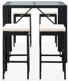 5 pcs conjunto de bar para jardim vime PE e vidro preto