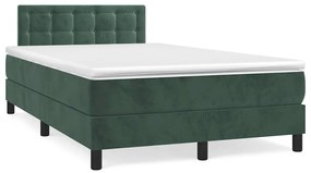 Cama box spring com colchão e luzes LED veludo verde-escuro