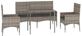 4 pcs conjunto lounge de jardim c/ almofadões vime PE cinzento