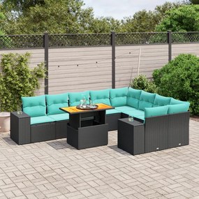 vidaXL 10 pcs conjunto de sofás p/ jardim c/ almofadões vime PE preto