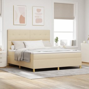 vidaXL Cama Box Spring com Colchão e LED Creme 180x200 cm Tecido