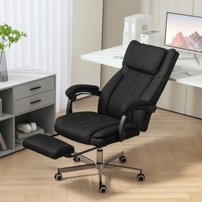 Cadeira de escritório giratória com encosto reclinável e altura ajustável, 65 x 61 x 105-113 cm, preta