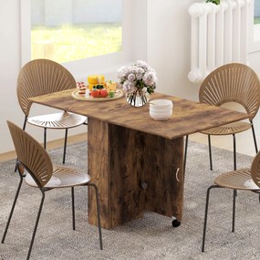 Mesa de Jantar Dobrável, 140 x 75 x 74 cm (CADEIRAS NÃO INCLUIDAS), 2 Prateleiras Integradas, Castanho Rústico