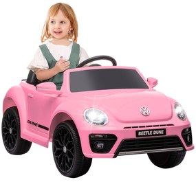 AIYAPLAY Carro Elétrico para Crianças Carro Elétrico Infantil Volkswagen Beetle com Bateria 12V Faróis Buzina e Música 97x56,5x46 cm Rosa