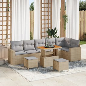 Conjunto de Sofás de Jardim vidaXL com Almofadas Bege Vime PE Acácia,