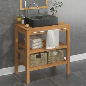 vidaXL Armário de casa de banho teca maciça + lavatório mármore preto