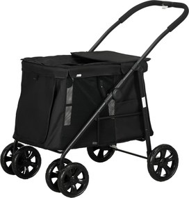PawHut trolley para cães incl. almofada, 3 bolsos laterais, dobrável, carrinho para cães, 102 cm x 62 cm x 105 cm, Preto | Aosom Portugal
