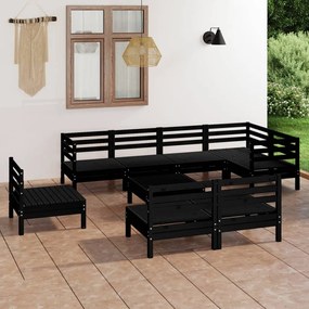 vidaXL 9 pcs conjunto lounge de jardim pinho maciço preto