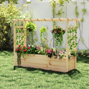 Floreira de jardim elevada com treliça, teto suspenso e drenagem madeira para trepadeiras e flores 148 x 50 x 103 cm Natural