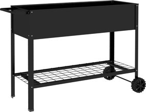 Outsunny Jardineira Elevada Horta dim. 109L x 39l x 80H cm prateleira 2 Rodas + Inserto de irrigação metal Preto | Aosom Portugal