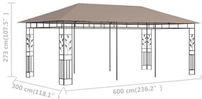 Gazebo c/ rede mosquiteira 6x3x2,73m 180 g/m² cinza-acastanhado