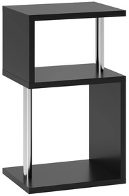 Mesa Auxiliar com Luz LED 3 Níveis Forma de S Prateleiras Abertas e Estrutura em Alumínio 44x38x75 cm Preto Brilhante