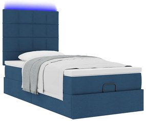 Cama Otomana com Colchão &amp; LEDs Tecido Azul 100x200 cm