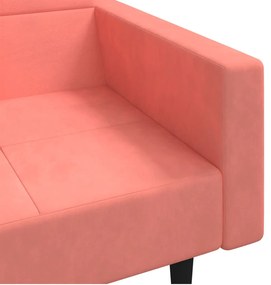 Sofá-cama 2 lugares com duas almofadas veludo rosa