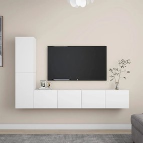 4 pcs conjunto de móveis de TV derivados de madeira branco