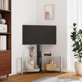 vidaXL Suporte canto TV 32-70 polegadas 2 prateleiras preto/prateado