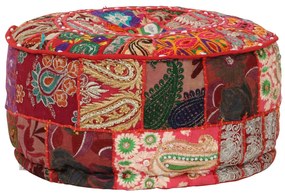 Pufe de retalhos redondo algodão artesanal 40x20 cm vermelho