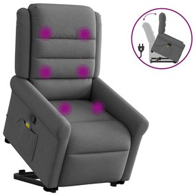 vidaXL Poltrona elevatória de massagens tecido cinzento-escuro