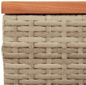 Mesas de apoio p/ jardim 2 pcs vime PE/madeira maciça bege