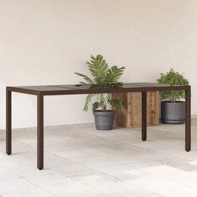 vidaXL Mesa de jardim com tampo de vidro 190x90x75 cm vime PE castanho