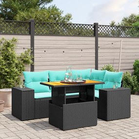 vidaXL 5 pcs conjunto de sofás p/ jardim c/ almofadões vime PE preto