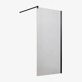 Mampara De Duche Fixa Com Vidro Temperado De 8 Mm E Alumínio Bristol Transparente & Preto Mate & 80 X 195 Cm - Sklum