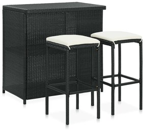 vidaXL 3 pcs conjunto de bar vime PE preto