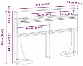 Cabeceira de armazenamento com cabeceira Sonoma cinzento 135 cm