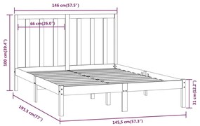 Estrutura de cama 140x190 cm madeira de pinho maciça branco