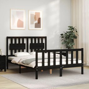 vidaXL Estrutura de cama com cabeceira 140x190 cm madeira maciça preto